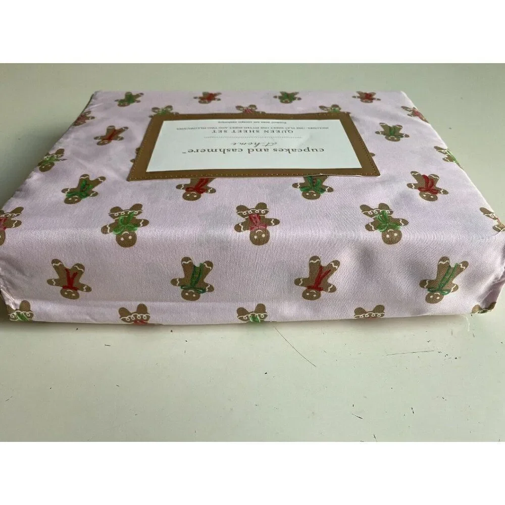 Cupcakes & Cashmere‎ QUEEN SIZE Pink Gingerbread Cookie Christmas Sheet Set NEW